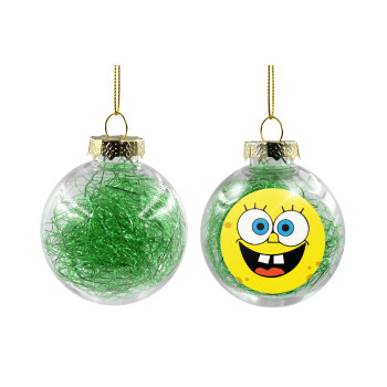 Μπομπ, Χριστουγεννιάτικη μπάλα δένδρου διάφανη με πράσινο γέμισμα 8cm