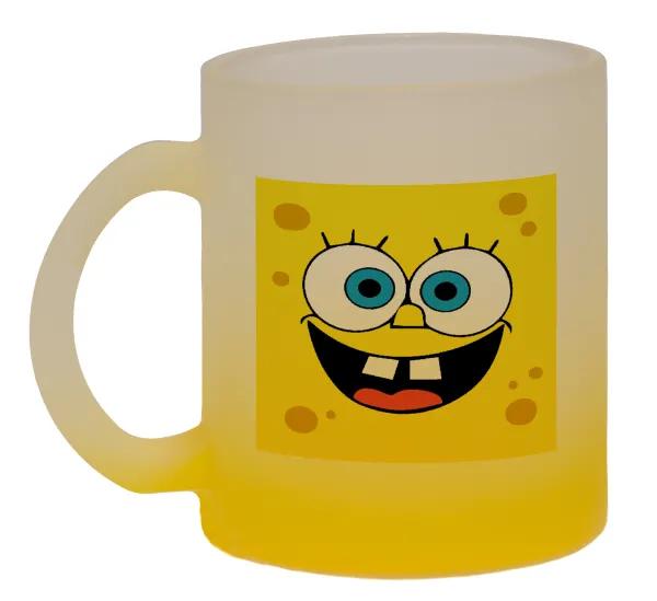 BOB — Two-tone glass mug with matte yellow base, 330ml