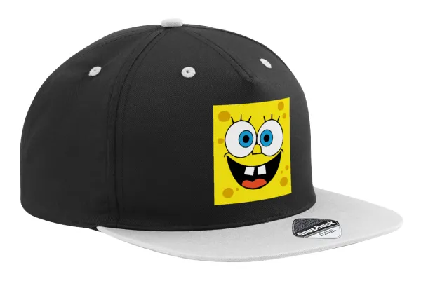 BOB — Adult Flat Snapback Hat Black/Grey, (100% COTTON TWILL, ADULT, UNISEX, ONE SIZE)