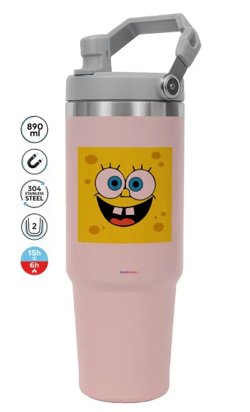 Μπομπ — ΡΟΖ Travel Tumbler Θερμός με χερούλι και καλαμάκι 890ml