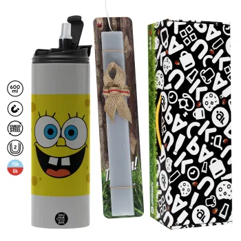 Μπομπ, Πασχαλινή Λαμπάδα με Travel Tumbler θερμό (600ml, BPA free) & κερί αρωματικό πλακέ (30cm) (ΓΚΡΙ)