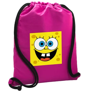BOB, Backpack pouch GYMBAG Fuchsia, with pocket (40x48cm) & thick cords