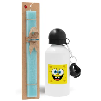 BOB, Easter Set, metallic aluminum water bottle (500ml) & scented flat candle (30cm) (TURQUOISE)