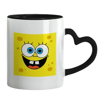 Μπομπ, Κούπα καρδιά χερούλι μαύρη, κεραμική, 330ml