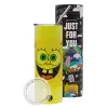Neon Yellow Travel Tumbler θερμό, μεταλλικό καλαμάκι(Ανωξείδωτο 304 Food grade, BPA free, 600ml)