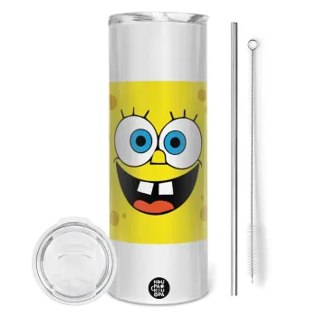 Μπομπ, Tumbler ποτήρι θερμό από ανοξείδωτο ατσάλι 600ml, με μεταλλικό καλαμάκι & βούρτσα καθαρισμού