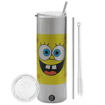 BOB, Tumbler stainless steel Silver 600ml, with metal straw & cleaning brush