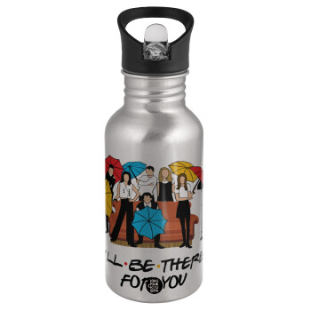 Friends cover, Water bottle Silver with straw, stainless steel 500ml