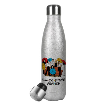 Friends cover, Metallic Glitter Silver Thermos Flask (Stainless steel), double-walled, 500ml