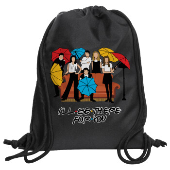 Friends cover, Τσάντα πλάτης πουγκί GYMBAG Μαύρη, με τσέπη (40x48cm) & χονδρά κορδόνια
