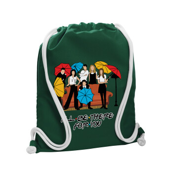 Friends cover, Backpack pouch GYMBAG BOTTLE GREEN, with pocket (40x48cm) & thick white cords