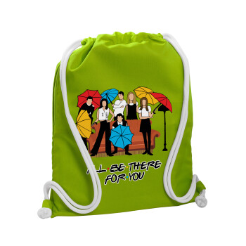Friends cover, Backpack bag GYMBAG LIME GREEN, with pocket (40x48cm) & thick cords