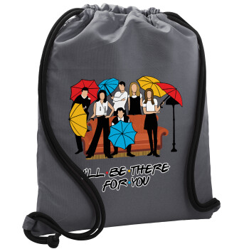 Friends cover, Backpack pouch GYMBAG GREY, with pocket (40x48cm) & thick cords