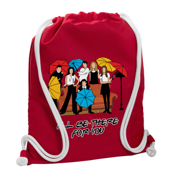 Friends cover, Τσάντα πλάτης πουγκί GYMBAG Κόκκινη, με τσέπη (40x48cm) & χονδρά κορδόνια