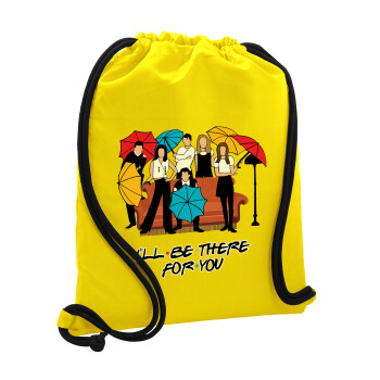 Friends cover, Τσάντα πλάτης πουγκί GYMBAG Κίτρινη, με τσέπη (40x48cm) & χονδρά κορδόνια