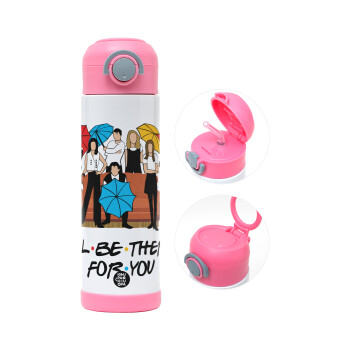 Friends cover, Children's hot water bottle, stainless steel, with safety straw, PINK (500ml)