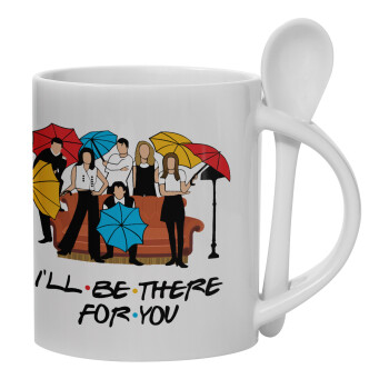 Friends cover, Ceramic coffee mug with Spoon, 330ml (1pcs)