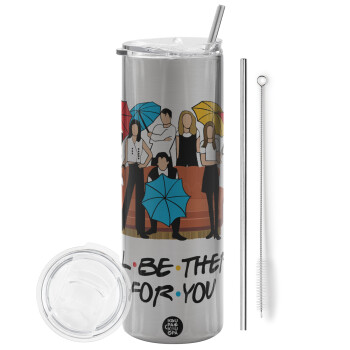 Friends cover, Eco friendly stainless steel Silver tumbler 600ml, with metal straw & cleaning brush