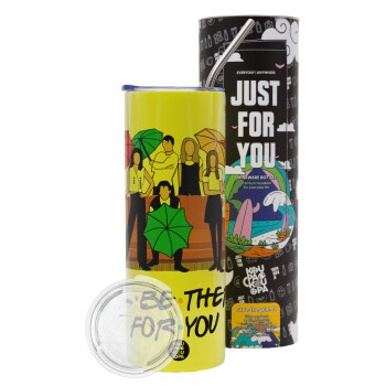 Friends cover, Neon Yellow Travel Tumbler, with metal straw (Stainless steel 304 Food grade, BPA free, 600ml)