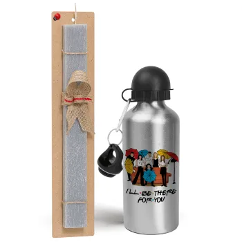 Friends cover, Easter Set, metallic silver aluminum water bottle (500ml) & aromatic flat Easter candle (30cm) (GRAY)