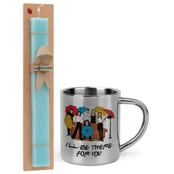 Friends cover, Easter Set, metallic thermal cup (300ml) & aromatic flat Easter candle (30cm) (TURQUOISE)