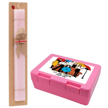 Friends cover, Easter Set, children's snack container PINK & scented flat Easter candle (30cm) (PINK)