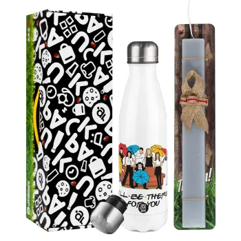 Friends cover, Easter candle, metallic white thermos bottle (500ml) & aromatic flat candle (30cm) (GRAY)
