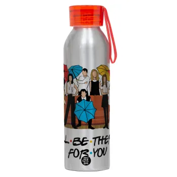 Friends cover, Αλουμινένιο Αθλητικό Μπουκάλι 650ml – Ασημί με Κόκκινο Καπάκι και Λουράκι Σιλικόνης