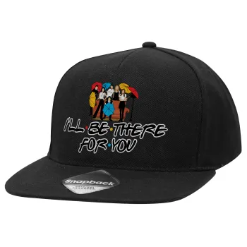 Friends cover, Adult Flat Snapback Hat Black, (100% COTTON TWILL, ADULT, UNISEX, ONE SIZE)