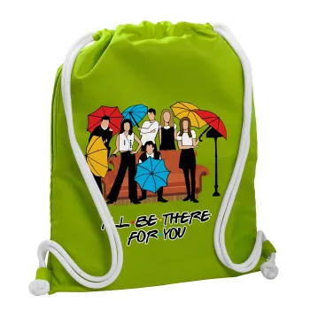 Friends cover, Backpack bag GYMBAG LIME GREEN, with pocket (40x48cm) & thick cords