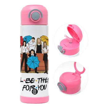 Friends cover, Children's hot water bottle, stainless steel, with safety straw, PINK (500ml)