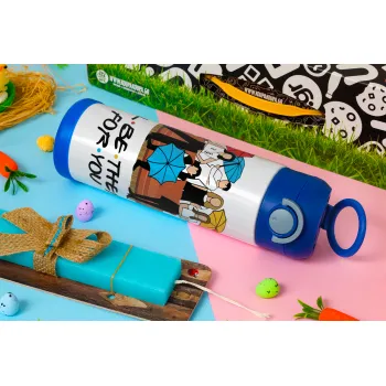Friends cover, Easter candle, Childrens hot water bottle, stainless steel, with safety straw, BLUE (500ml)