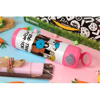 Friends cover, Easter candle, Childrens hot water bottle, stainless steel, with safety straw, PINK (500ml)