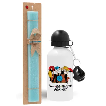 Friends cover, Easter Set, metallic aluminum water bottle (500ml) & scented flat candle (30cm) (TURQUOISE)