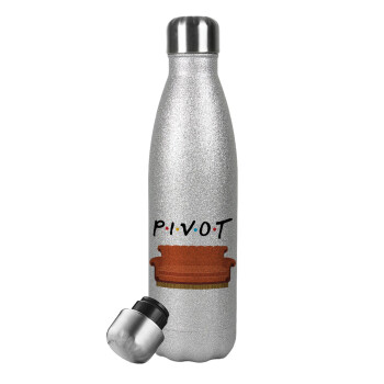 Friends Pivot, Metallic Glitter Silver Thermos Flask (Stainless steel), double-walled, 500ml