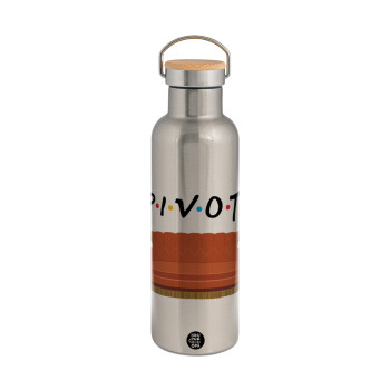 Friends Pivot, Stainless steel Silver with wooden lid (bamboo), double wall, 750ml