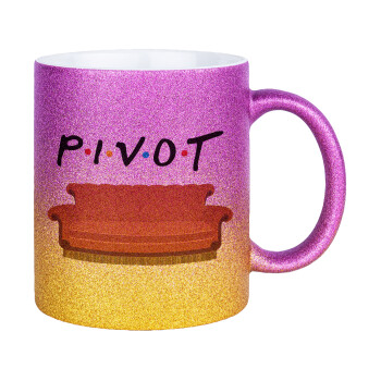 Friends Pivot, Κούπα Χρυσή/Ροζ Glitter, κεραμική, 330ml