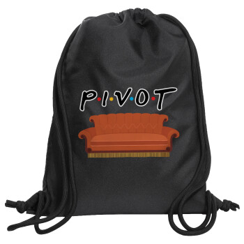 Friends Pivot, Τσάντα πλάτης πουγκί GYMBAG Μαύρη, με τσέπη (40x48cm) & χονδρά κορδόνια