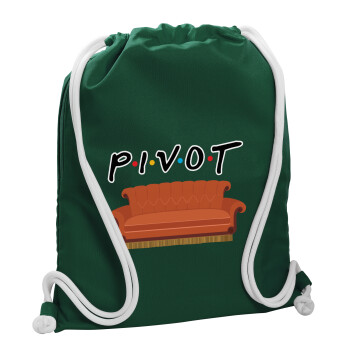 Friends Pivot, Τσάντα πλάτης πουγκί GYMBAG BOTTLE GREEN, με τσέπη (40x48cm) & χονδρά λευκά κορδόνια