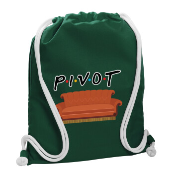 Friends Pivot, Backpack pouch GYMBAG BOTTLE GREEN, with pocket (40x48cm) & thick white cords