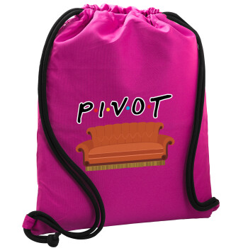 Friends Pivot, Τσάντα πλάτης πουγκί GYMBAG Φούξια, με τσέπη (40x48cm) & χονδρά κορδόνια