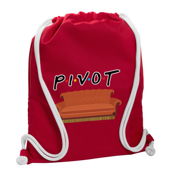 Friends Pivot, Τσάντα πλάτης πουγκί GYMBAG Κόκκινη, με τσέπη (40x48cm) & χονδρά κορδόνια