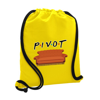 Friends Pivot, Τσάντα πλάτης πουγκί GYMBAG Κίτρινη, με τσέπη (40x48cm) & χονδρά κορδόνια