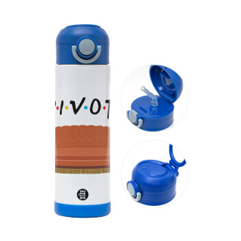 Friends Pivot, Children's hot water bottle, stainless steel, with safety straw, BLUE (500ml)