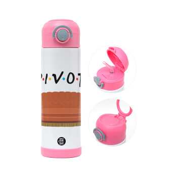 Friends Pivot, Children's hot water bottle, stainless steel, with safety straw, PINK (500ml)