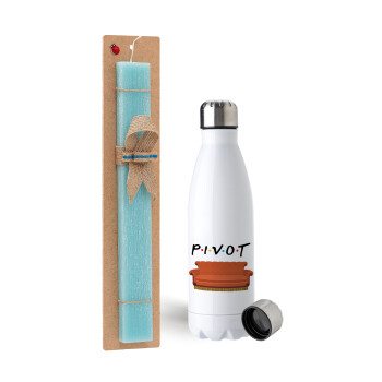 Friends Pivot, Easter Set, metallic stainless steel water bottle (750ml) & aromatic flat Easter candle (30cm) (TURQUOISE)