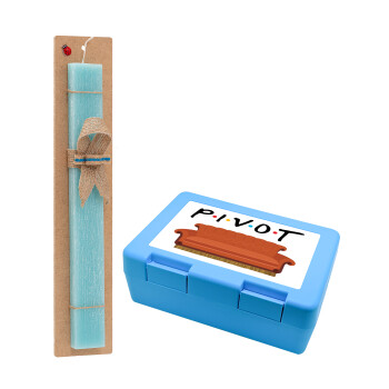 Friends Pivot, Easter Set, children's snack container BLUE & Easter aromatic flat candle (30cm) (TURQUOISE)