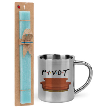 Friends Pivot, Easter Set, metallic thermal cup (300ml) & aromatic flat Easter candle (30cm) (TURQUOISE)