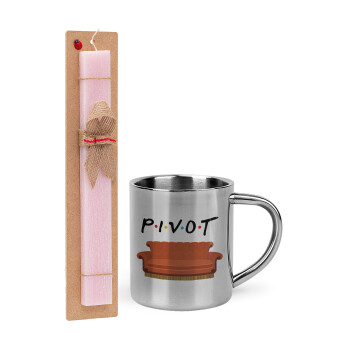 Friends Pivot, Easter Set, metallic thermal cup (300ml) & aromatic flat Easter candle (30cm) (PINK)