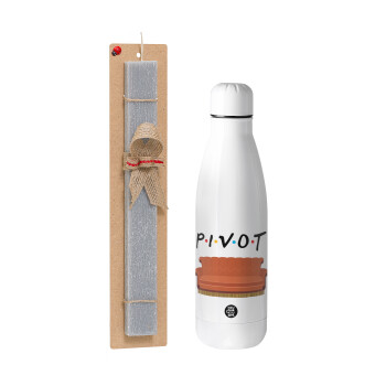 Friends Pivot, Easter Set, metallic stainless thermos bottle (500ml) & scented flat Easter candle (30cm) (GRAY)